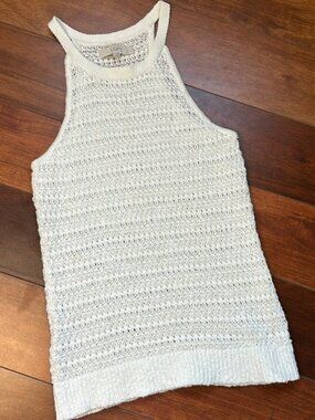 LOFT Beach Crochet Sweater Mini Dresss White Size Large Cotton Linen Blend